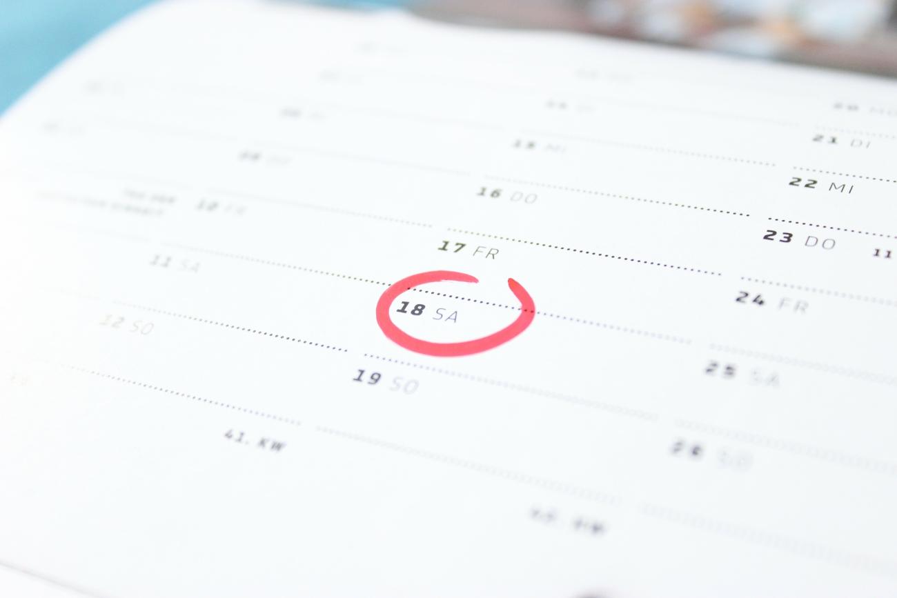 Calendar of wedding dates