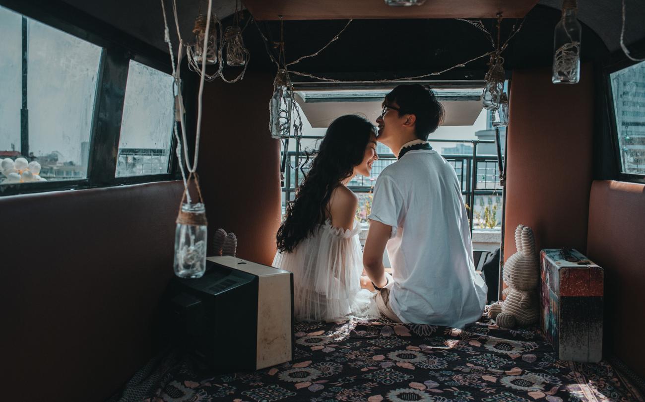 Cute couple in camper van
