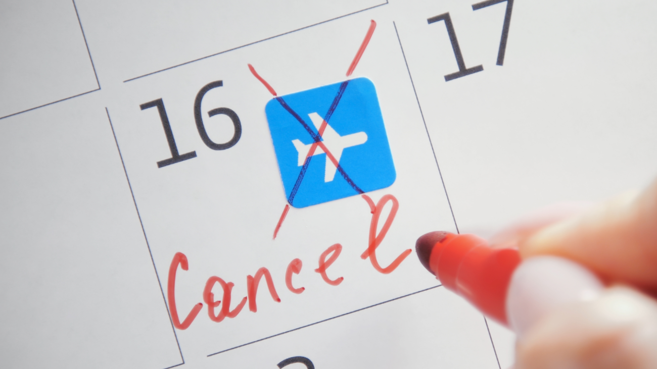 a canceled flight is exed out on a calendar