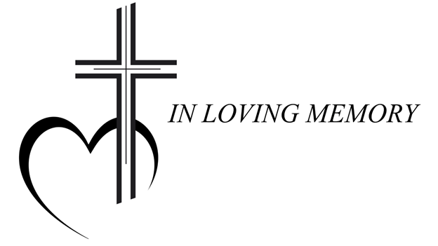 a cross and a heart sit next to the words “in loving memory”