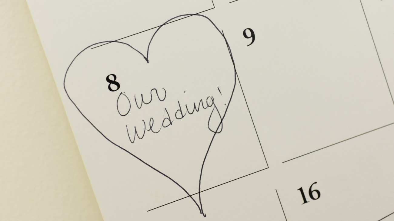 "our-wedding” is circled on a calendar