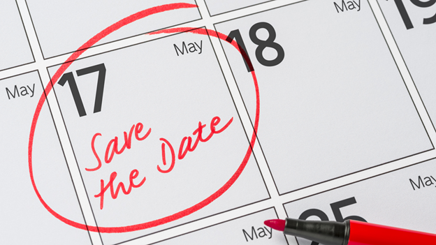 on the 17th of the month, ”save the date” is circled with a red pen on a calendar