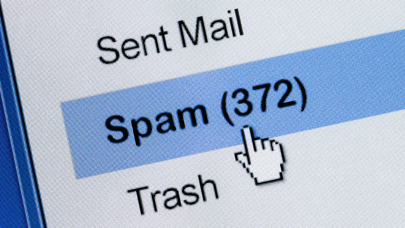 a spam email inbox on a computer screen