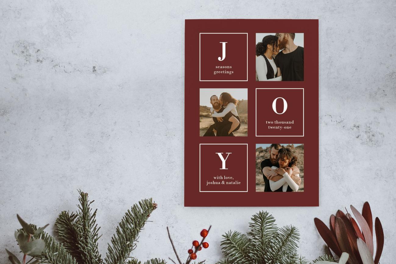 Personalized Christmas Cards with evergreen greenery