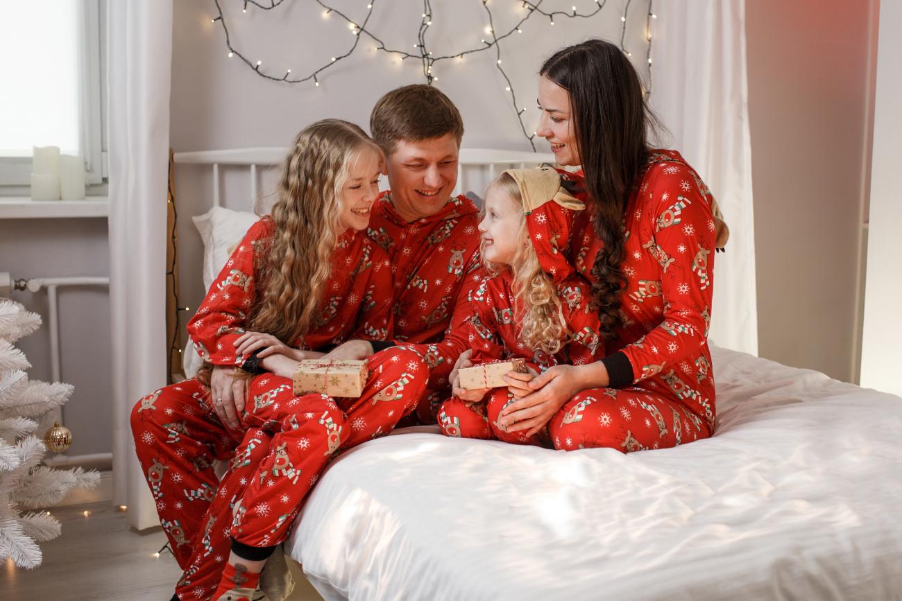Christmas Card Picture of family with Matching Pajamas