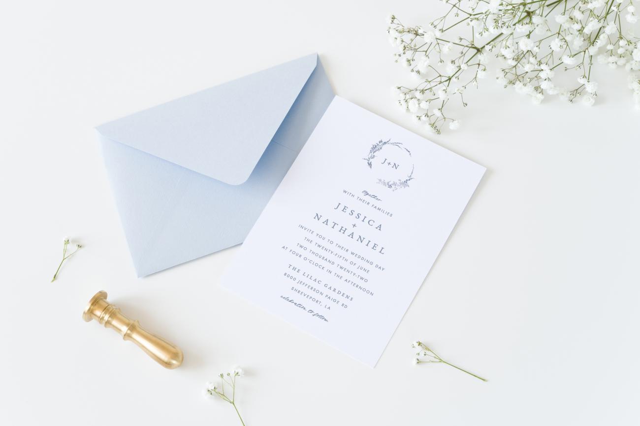 Sweet Wedding Invitation with blue envelope