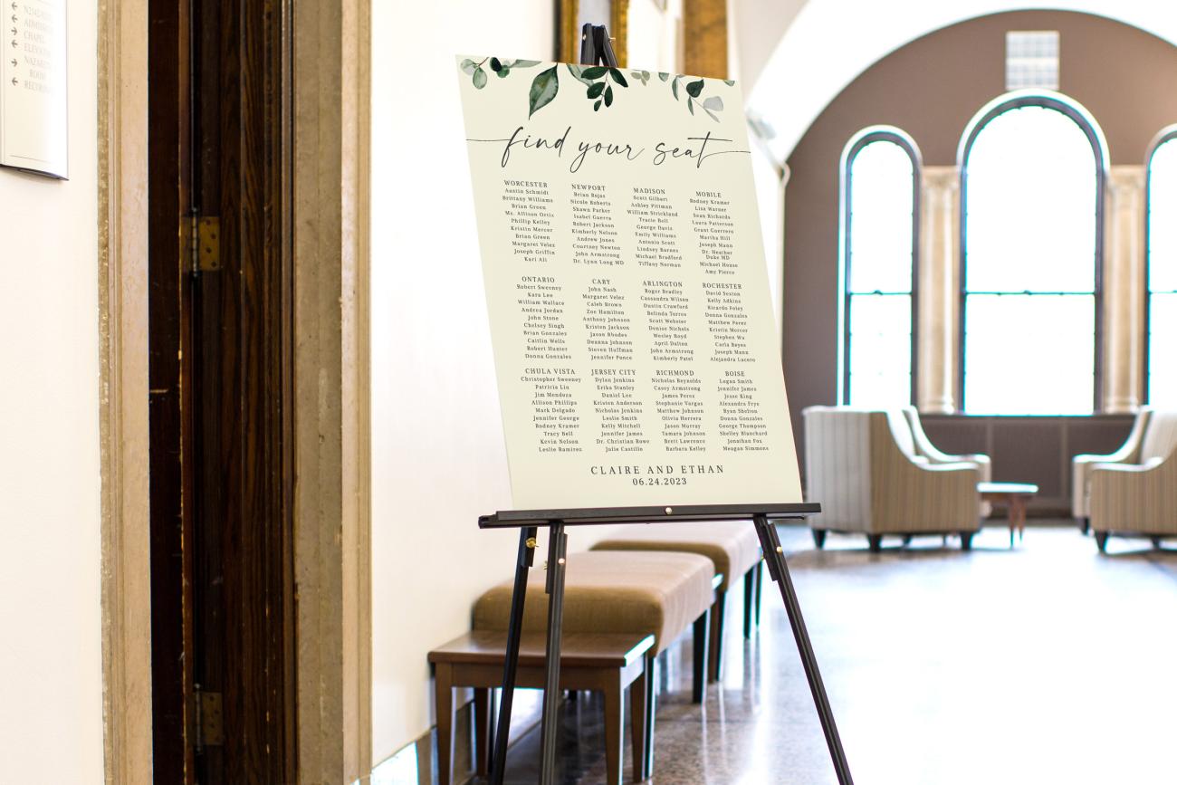 Wedding Seating Chart sign for guests to find their table