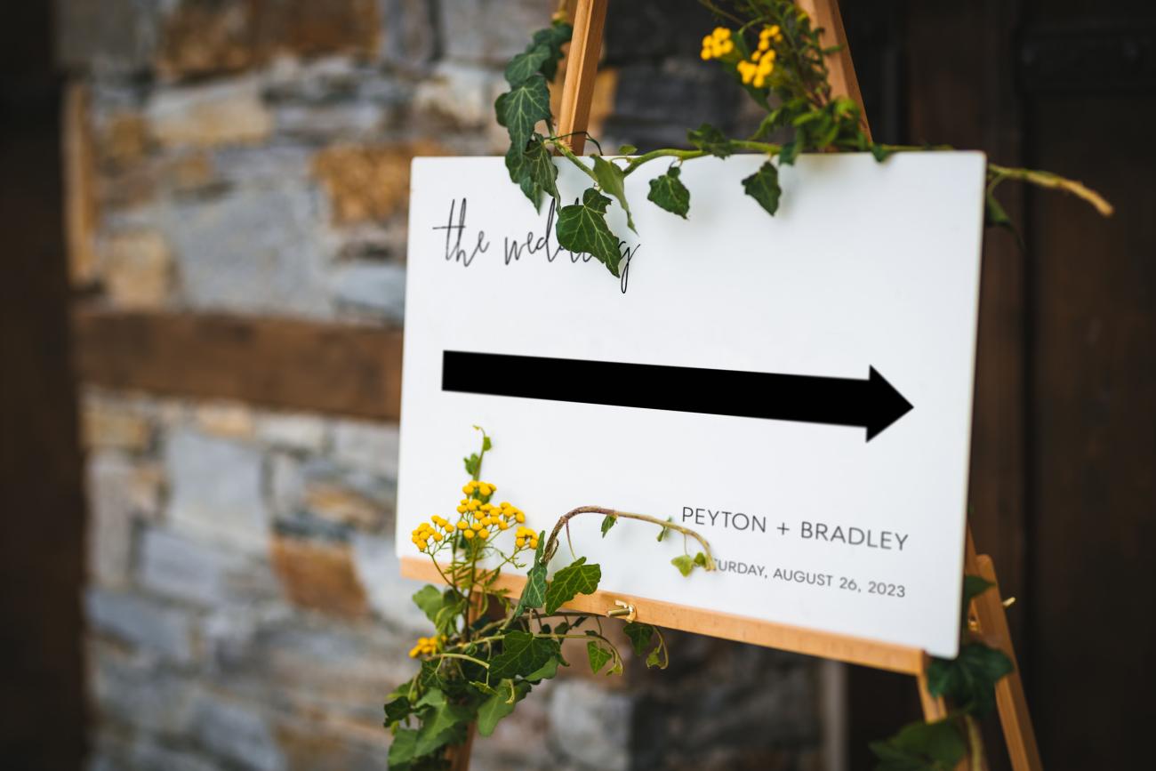 Wedding Sign with ivy and rustic background