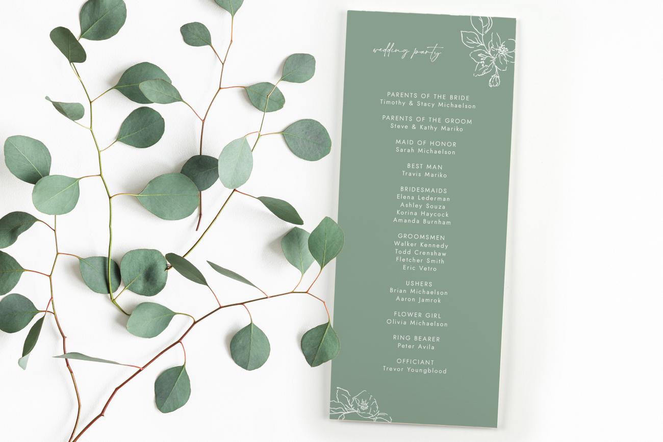 Back of Wedding Program with greener