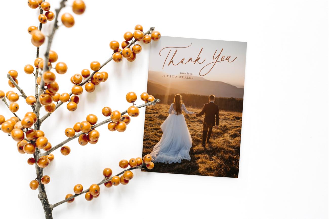 Wedding Thank You Card with orange berries