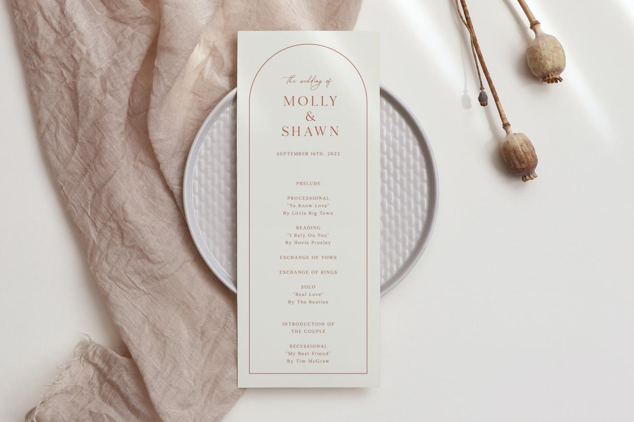 Wedding Program with modern arch and soft colors