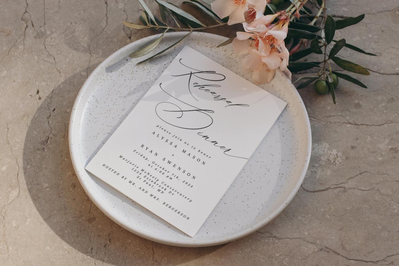 Rehearsal Dinner Invitation with flowers and plate