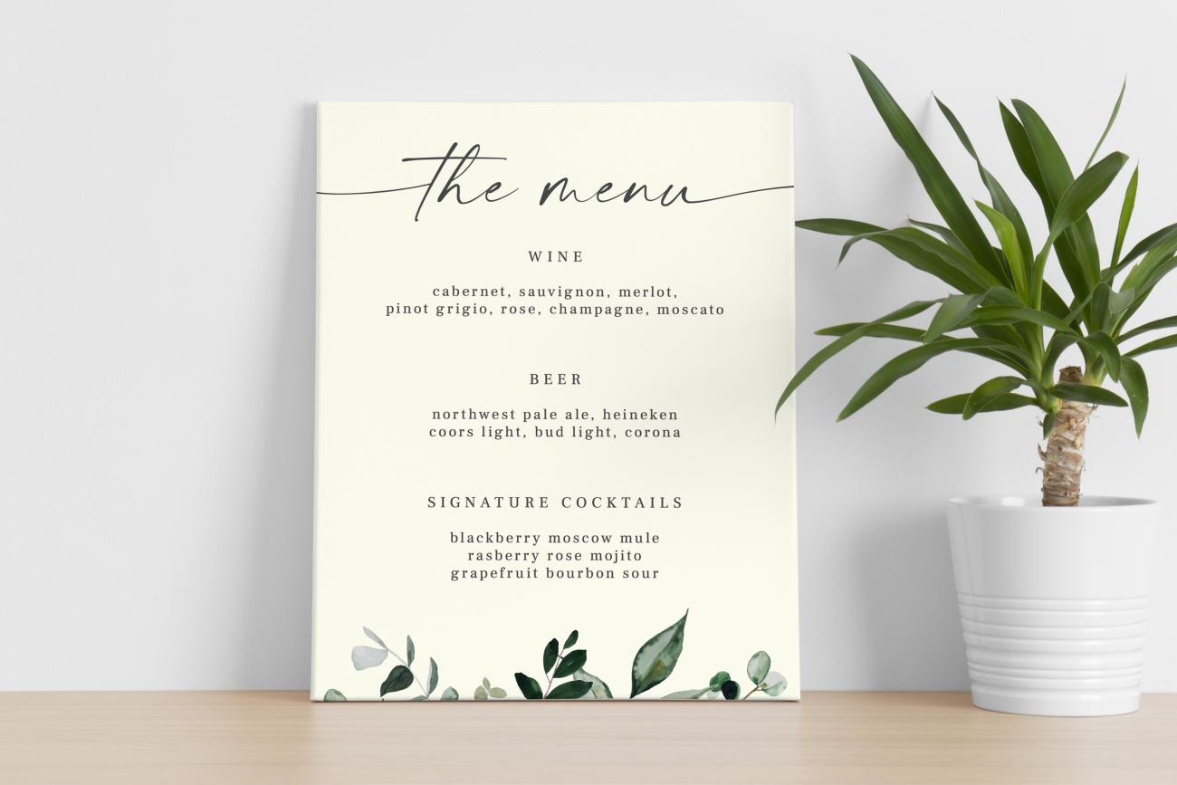 Wedding Menu Sign featuring botanicals