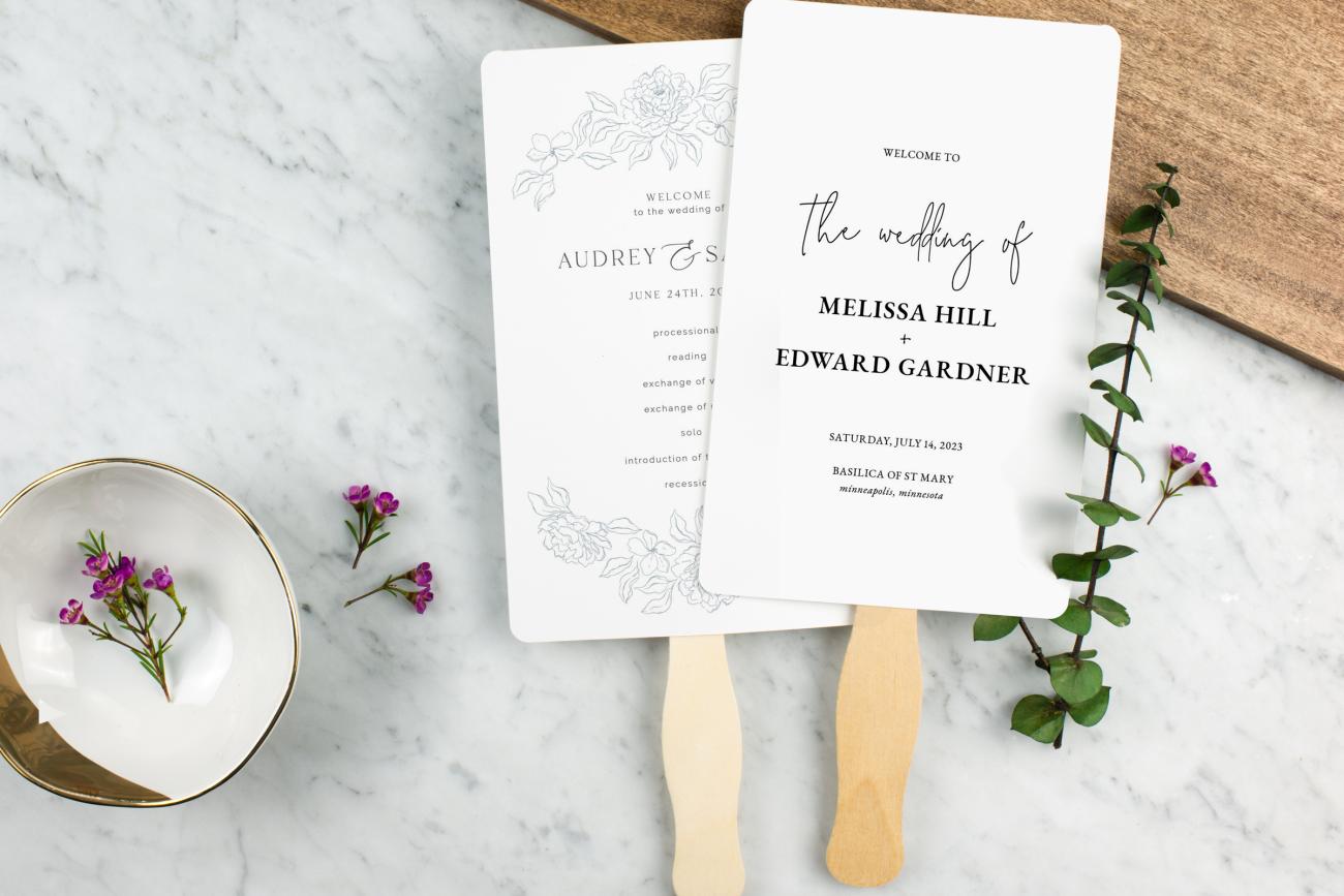 Elegant Wedding Program Fans on marble