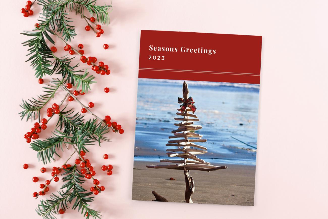 Christmas Card with berries and pine
