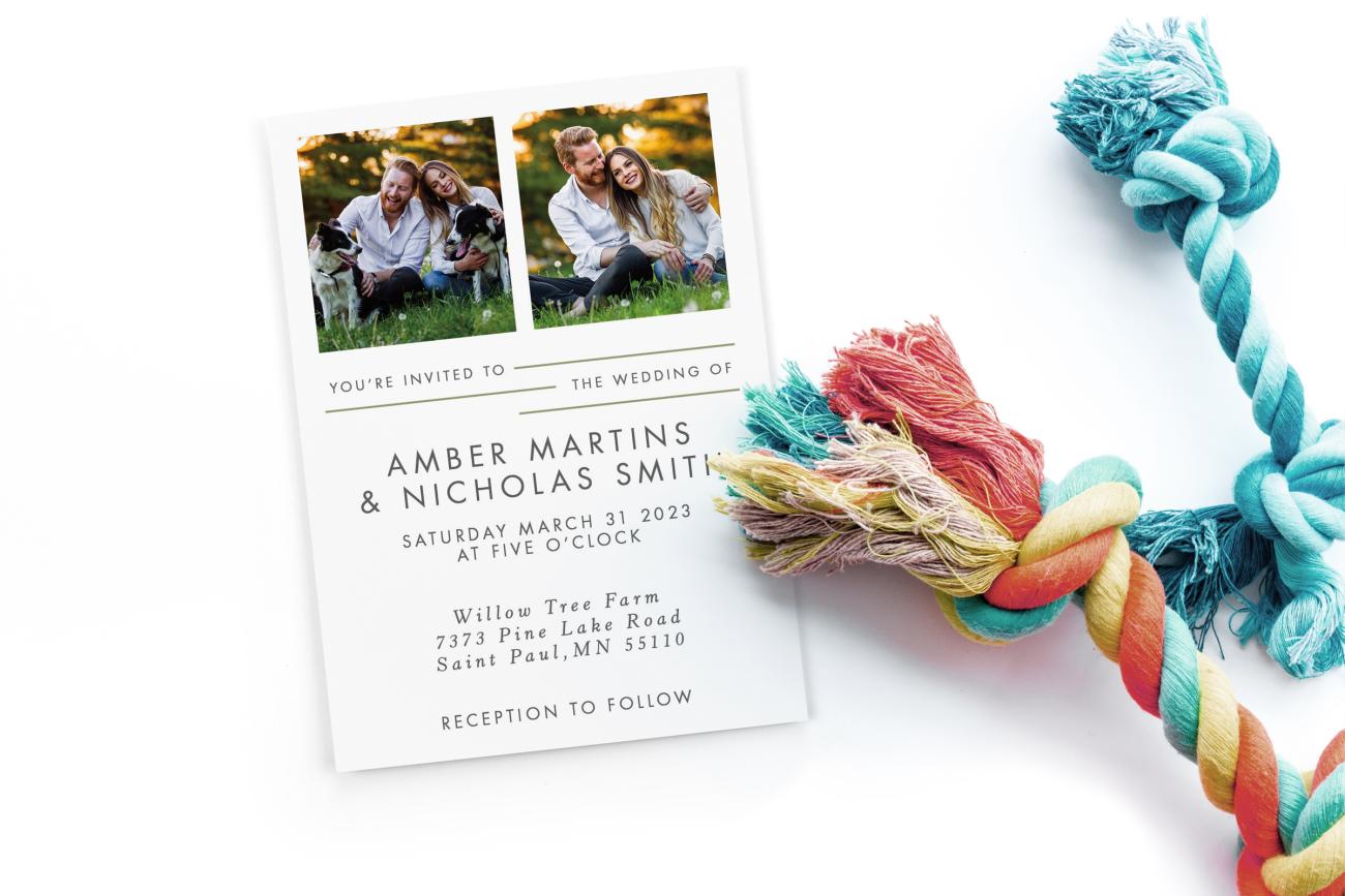 Including your dog into your Wedding Invitations with photo collage of pet
