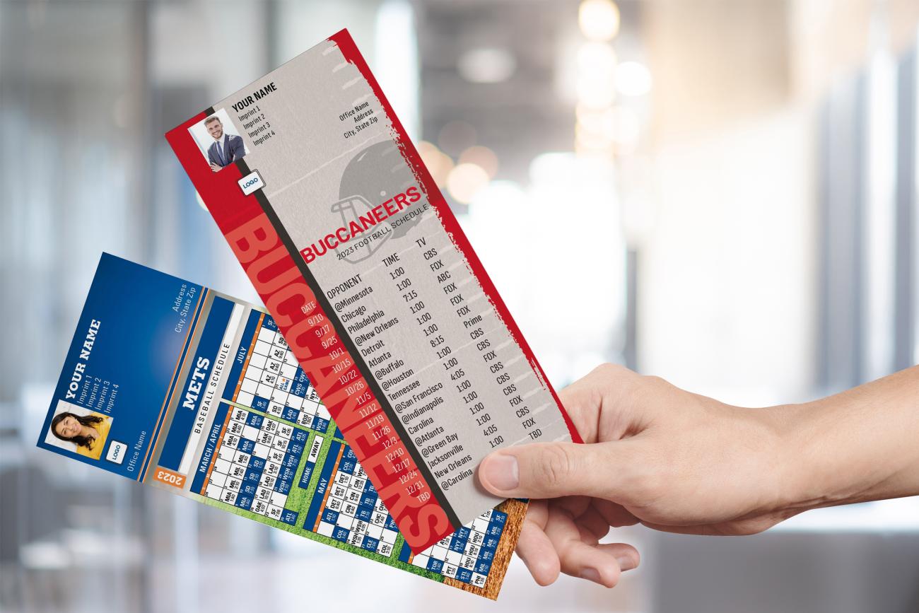 Hand out Sports Schedule Magnets Football and Baseball