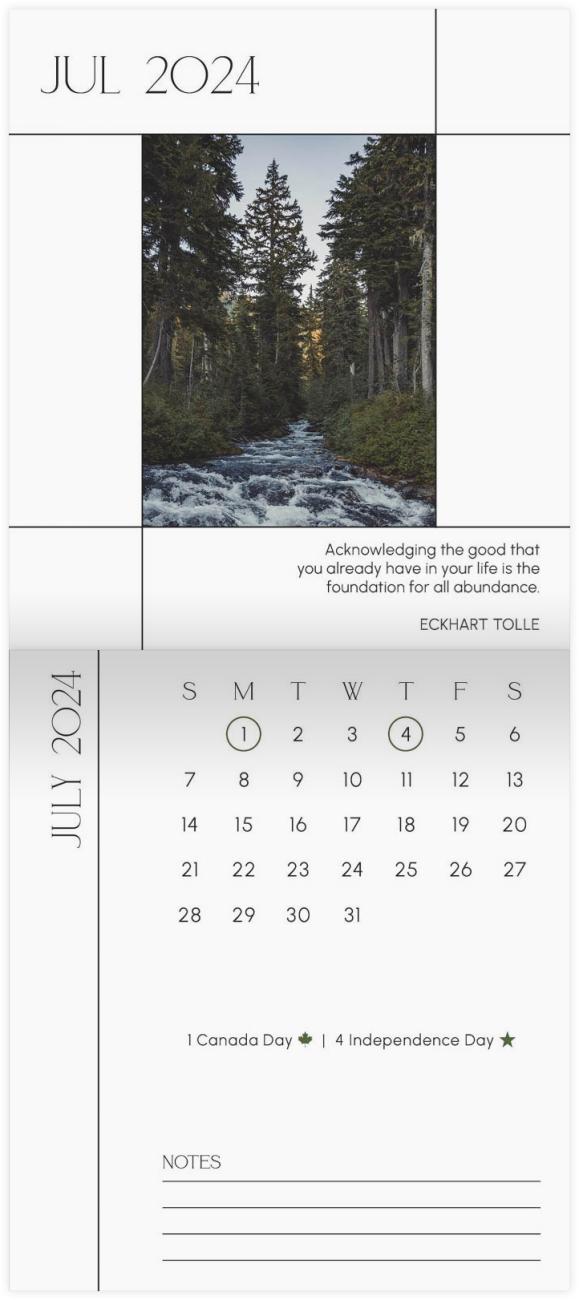 Thankful & Grateful Calendar July