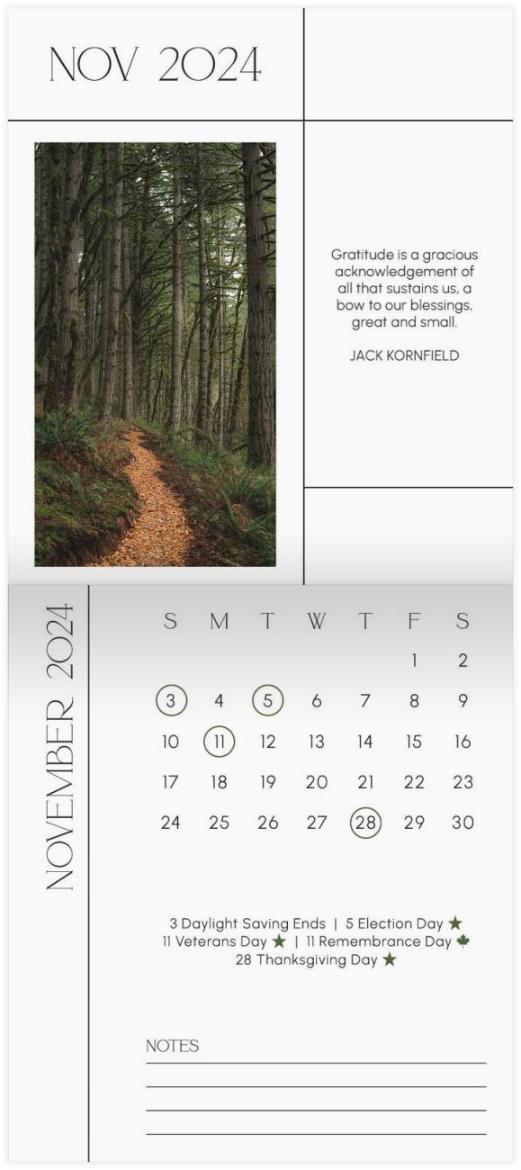 Thankful & Grateful Calendar November