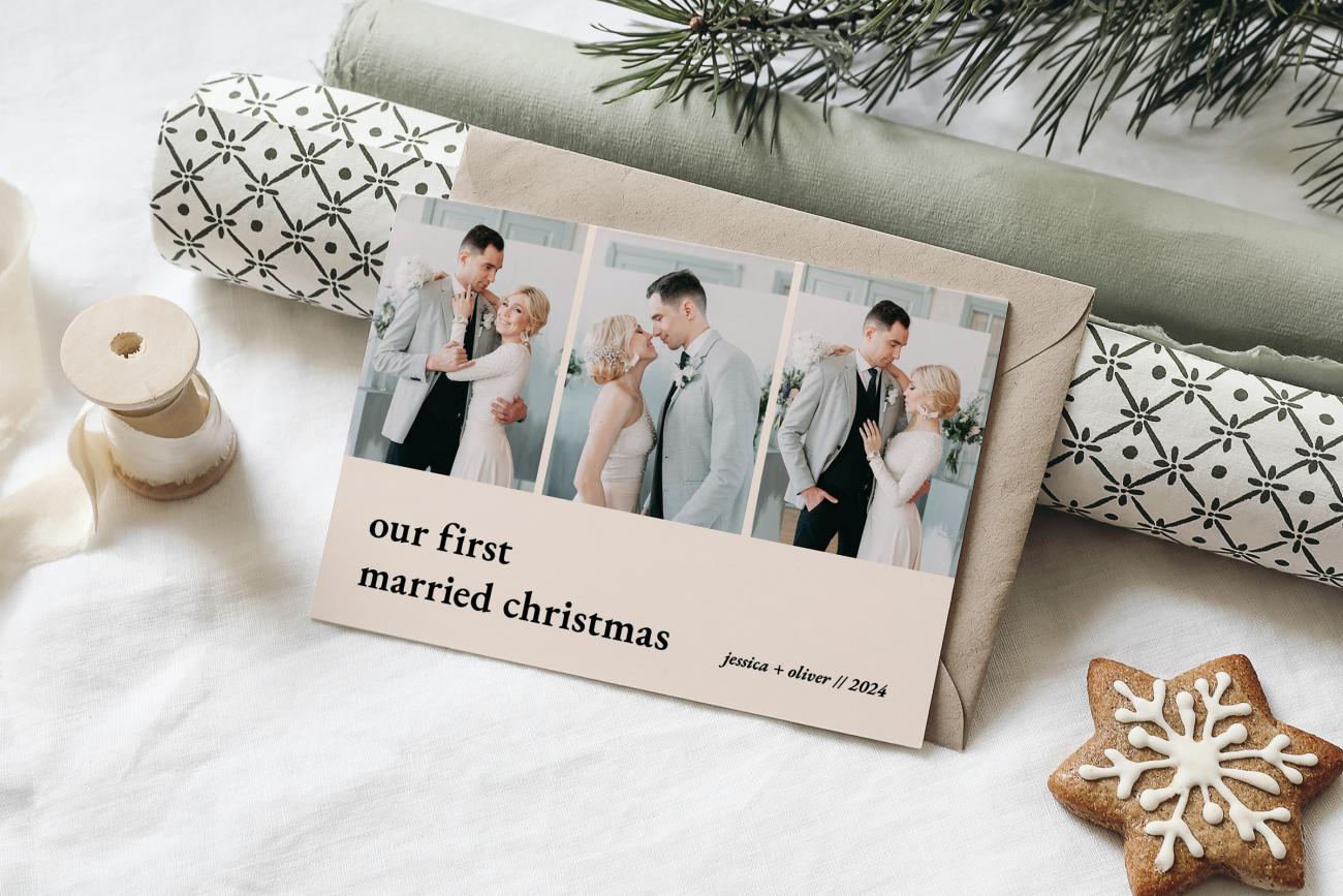 Candid Photos on a Newlywed Christmas Cards