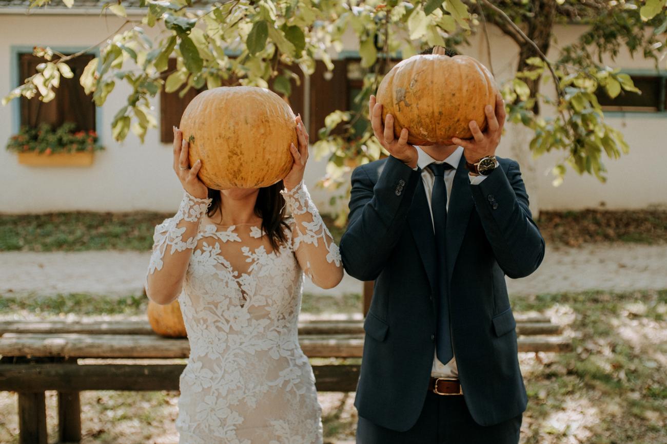 Fall Wedding Fun Photos with Pumpkins