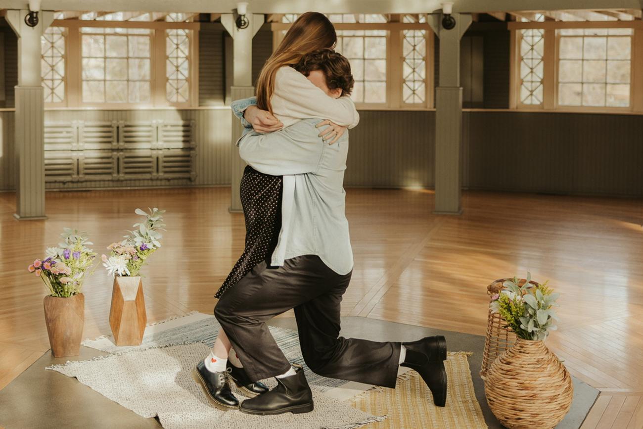 Engagement Photo Poses for Save the Date Embrace with a Twist