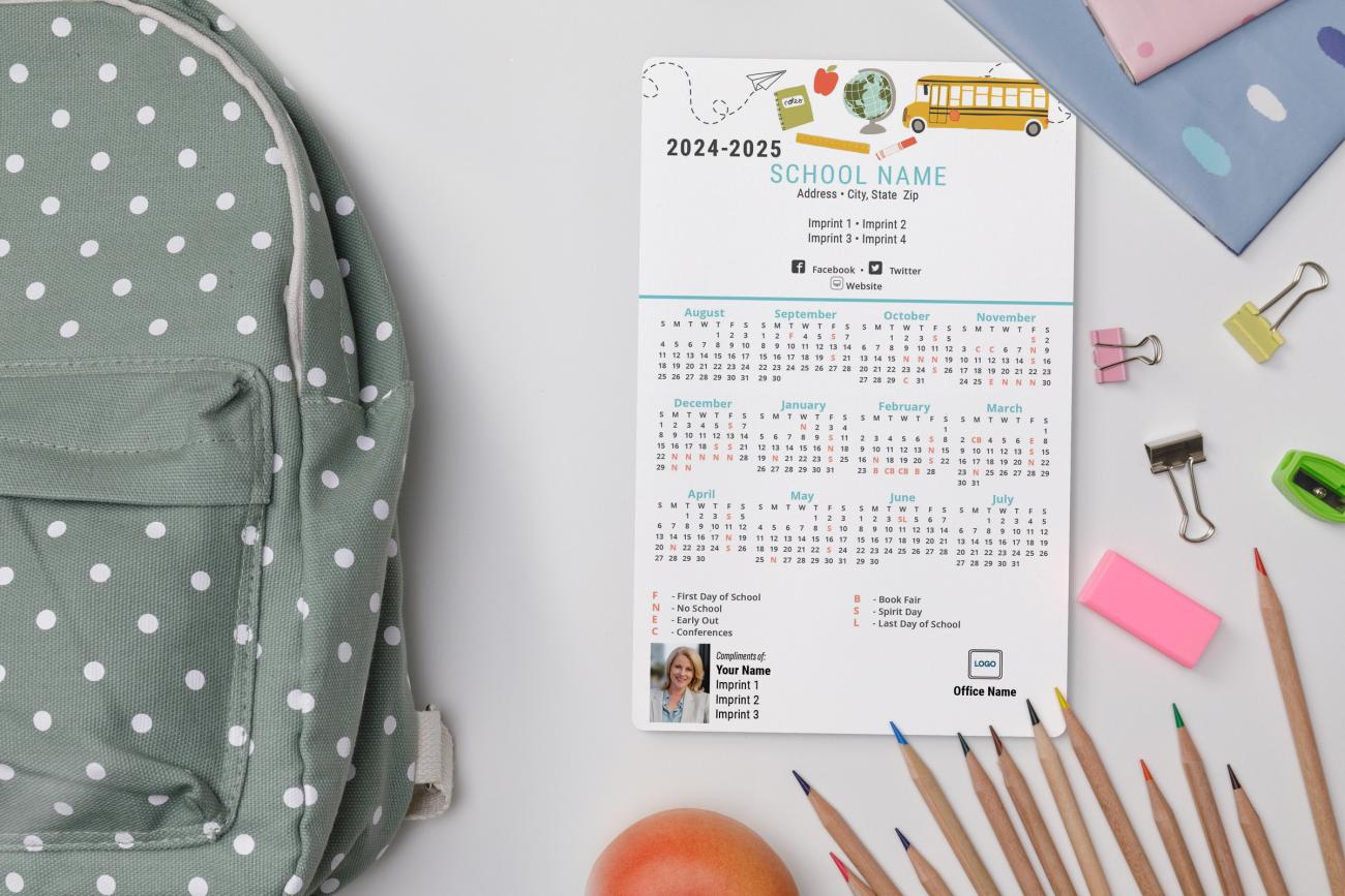 School sponsored calendar with school supplies