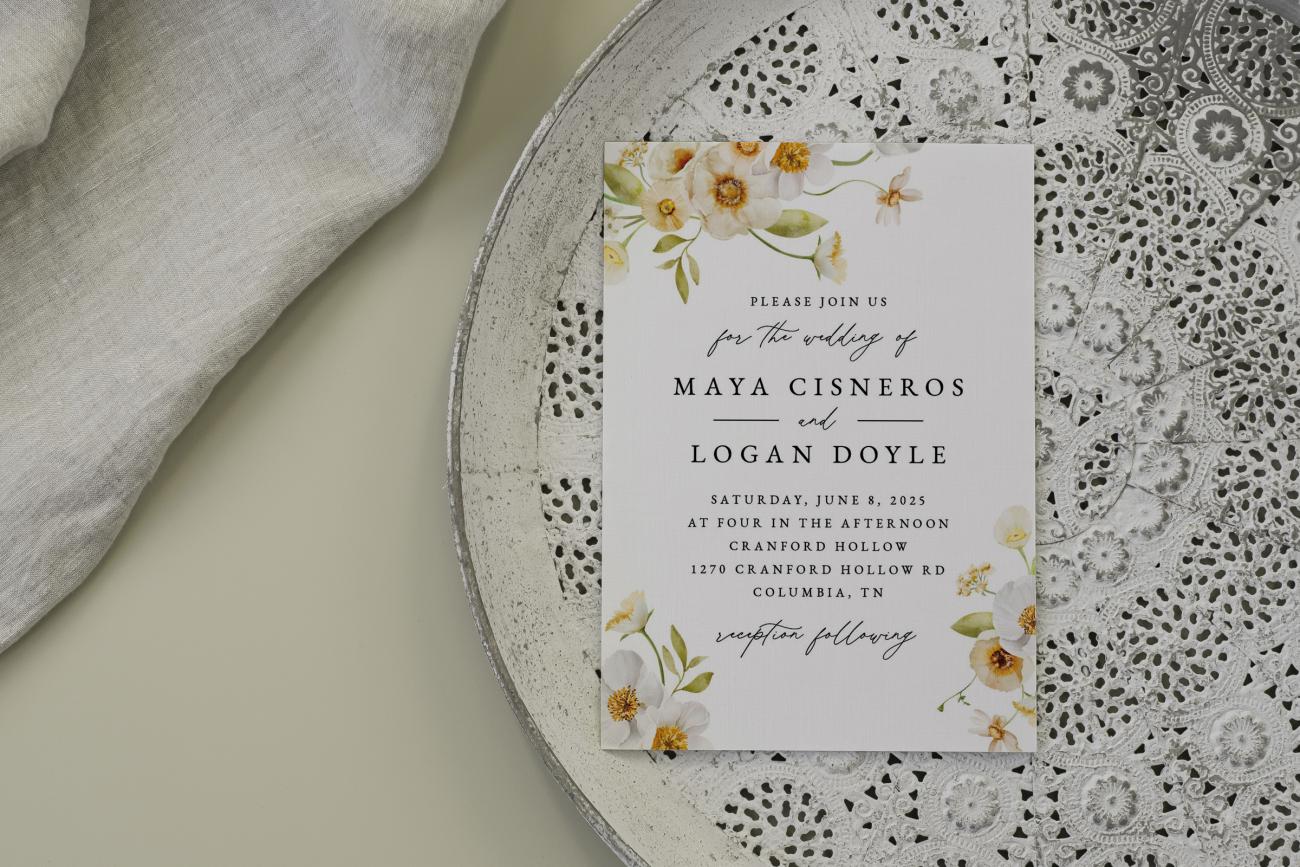 Classic style wildflower Wedding Invitation