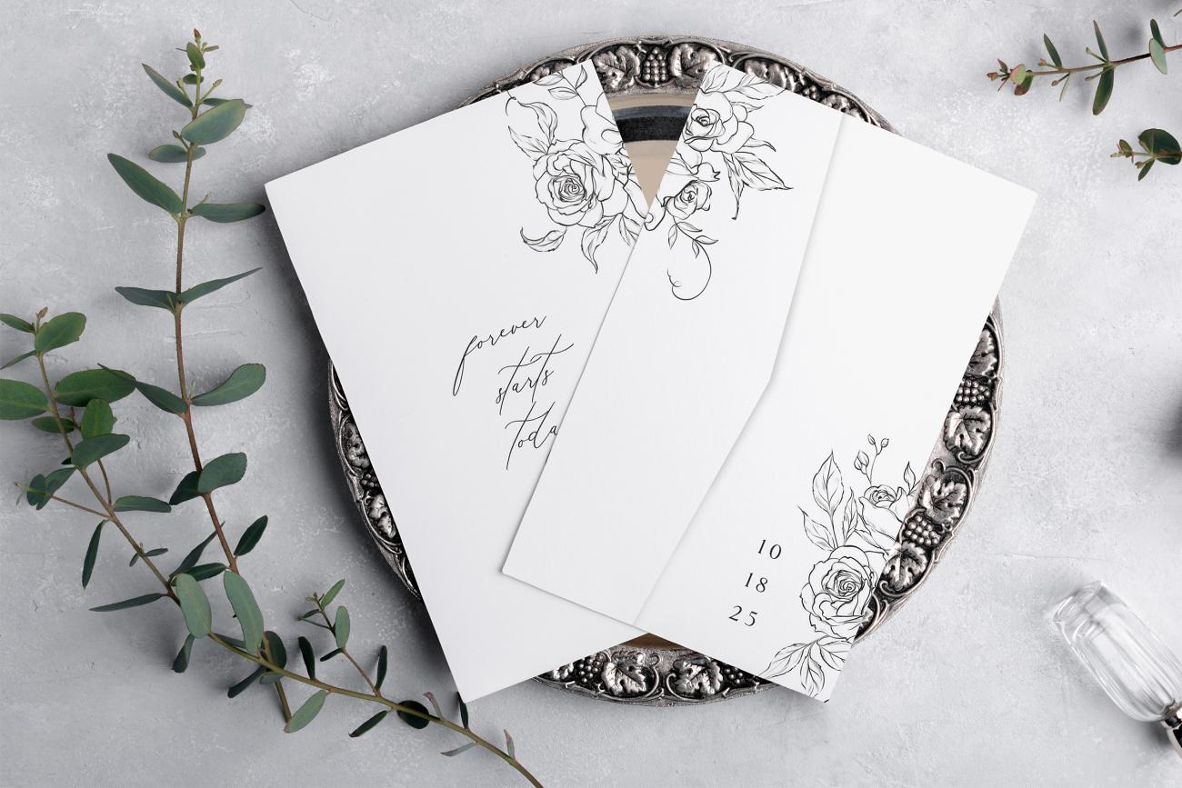 Black and White Wedding Inspiration Pocket Invitation