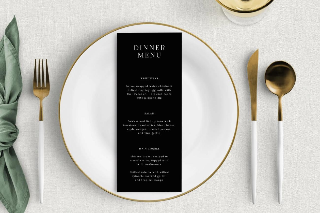 Black Tie Wedding Menu Cards