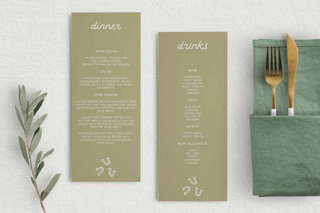 Country Wedding Menu Cards