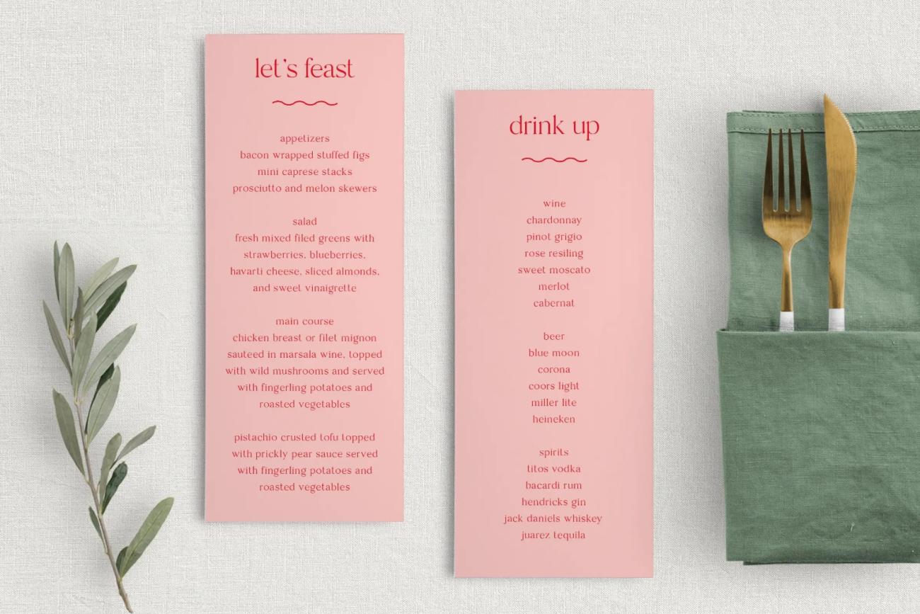 Warm Wedding Menu Cards