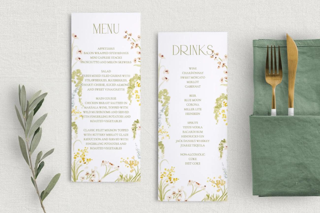  Wedding Menu Cards for a Garden Party