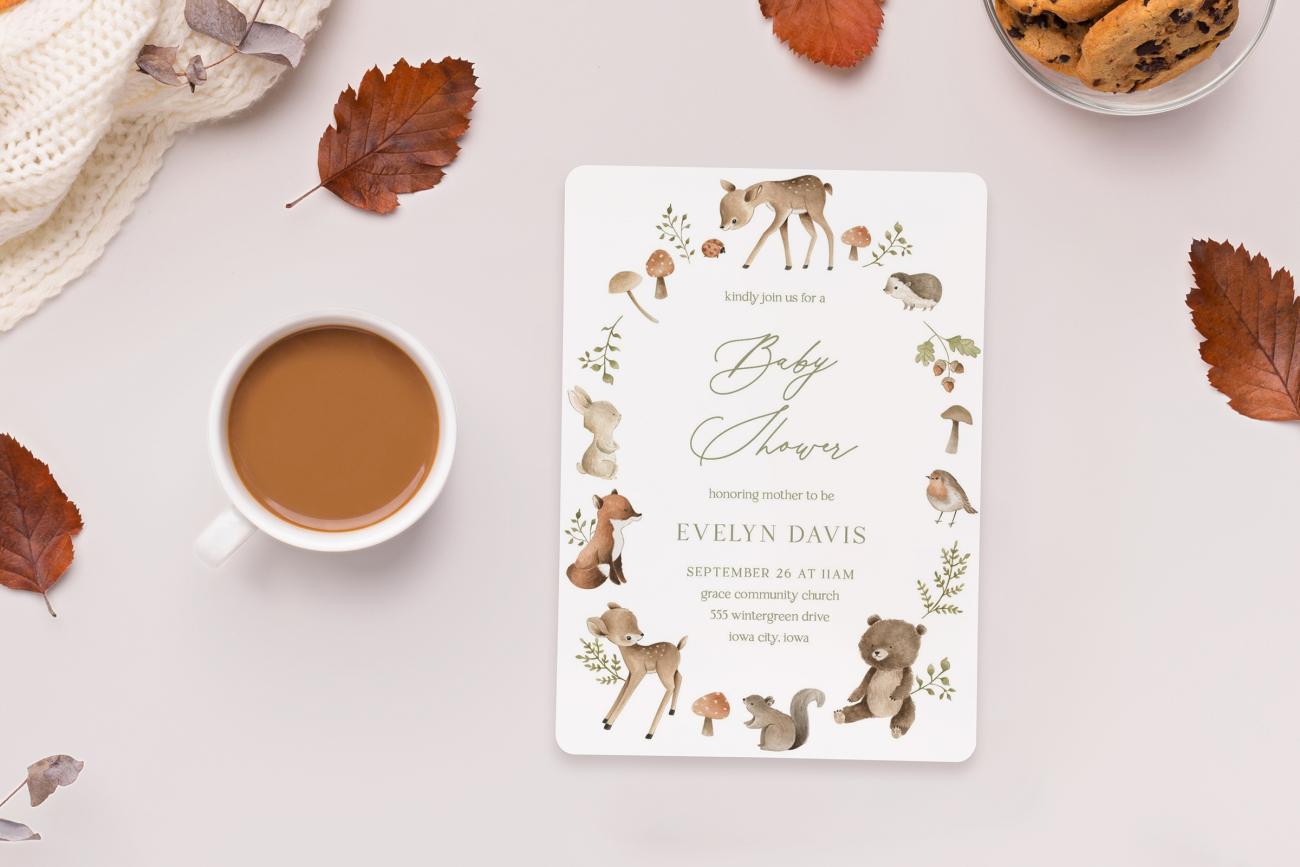 Fall Baby Shower Woodland Animals Invitation