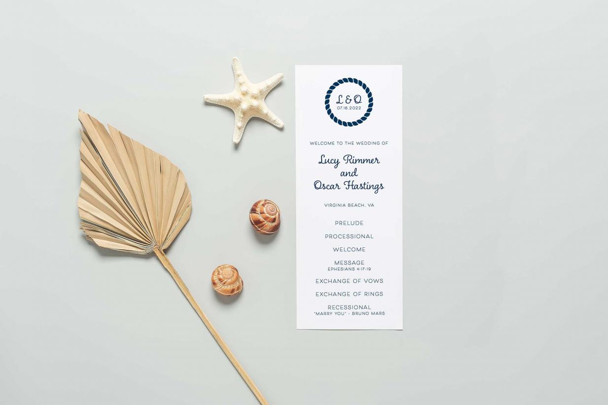 Sea Shells with nautical themed wedding program