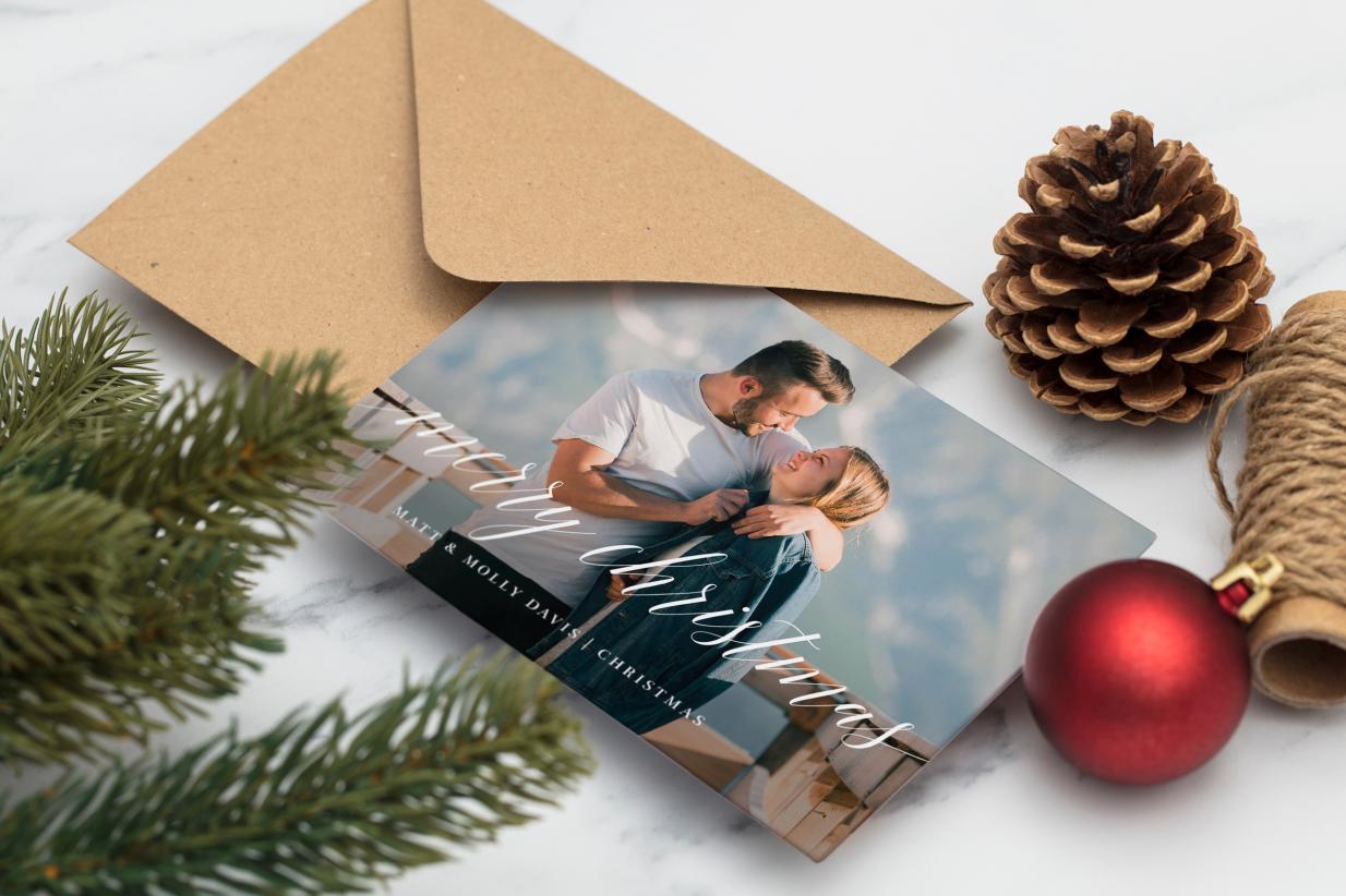 Christmas Card printed with pine and ornament