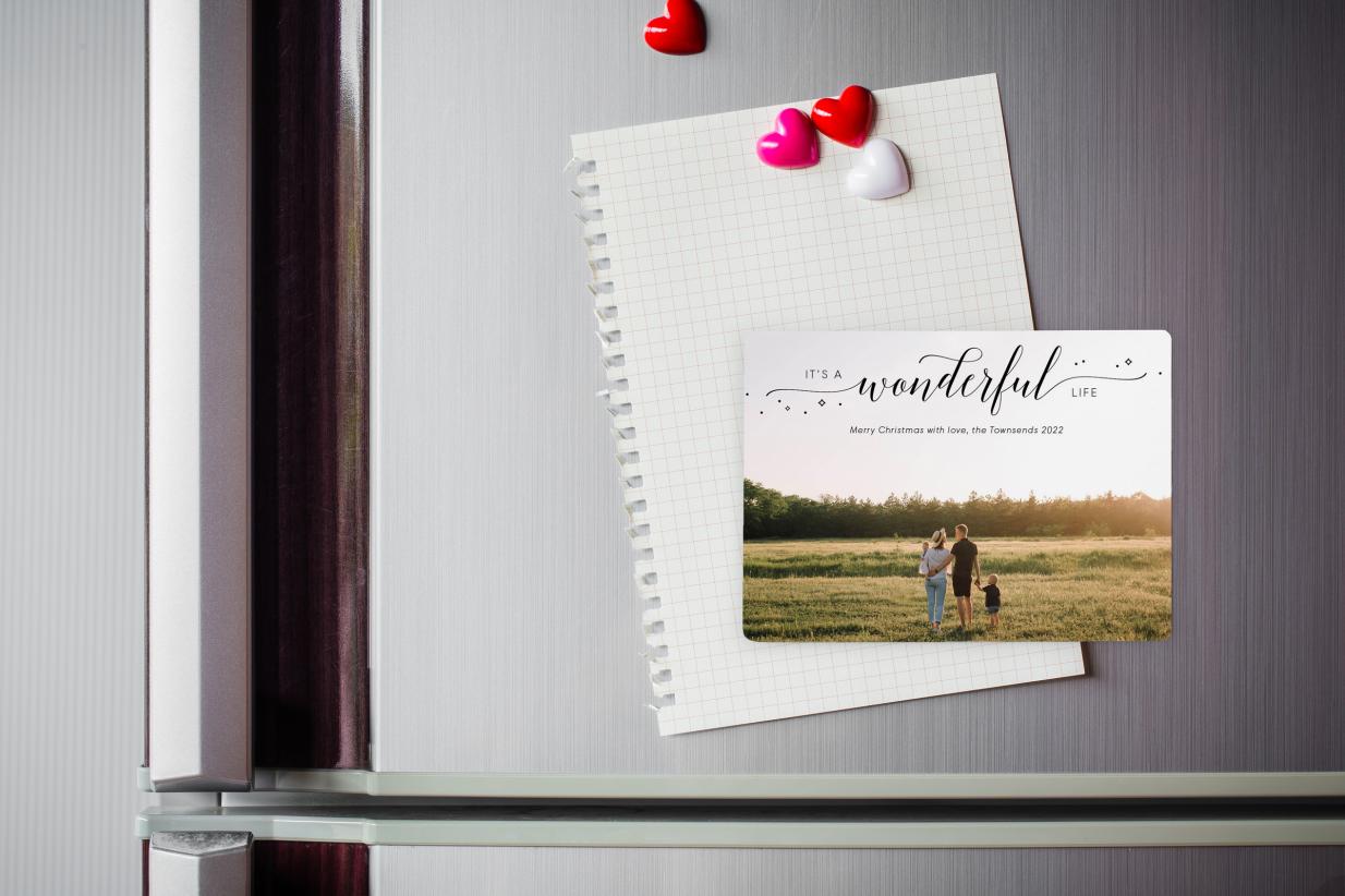 Christmas Card Magnet on the refrigerator
