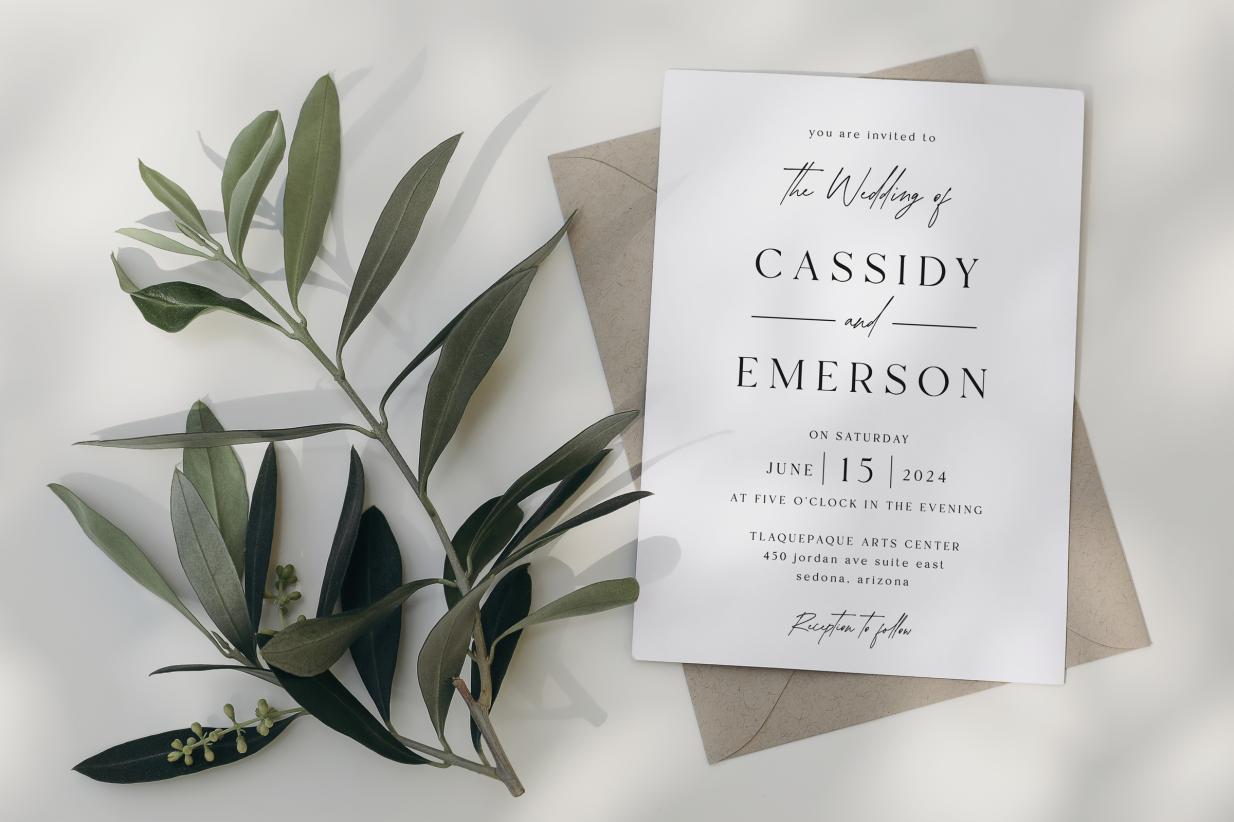 2024 Wedding Invitation with envelope and sprig of greenery
