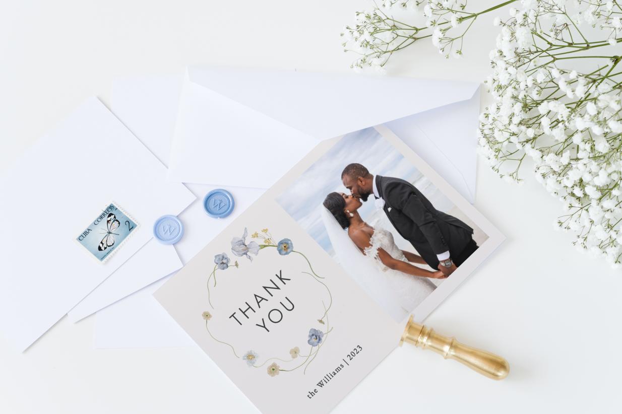 Floral Thank You Card with stamp and wax seal
