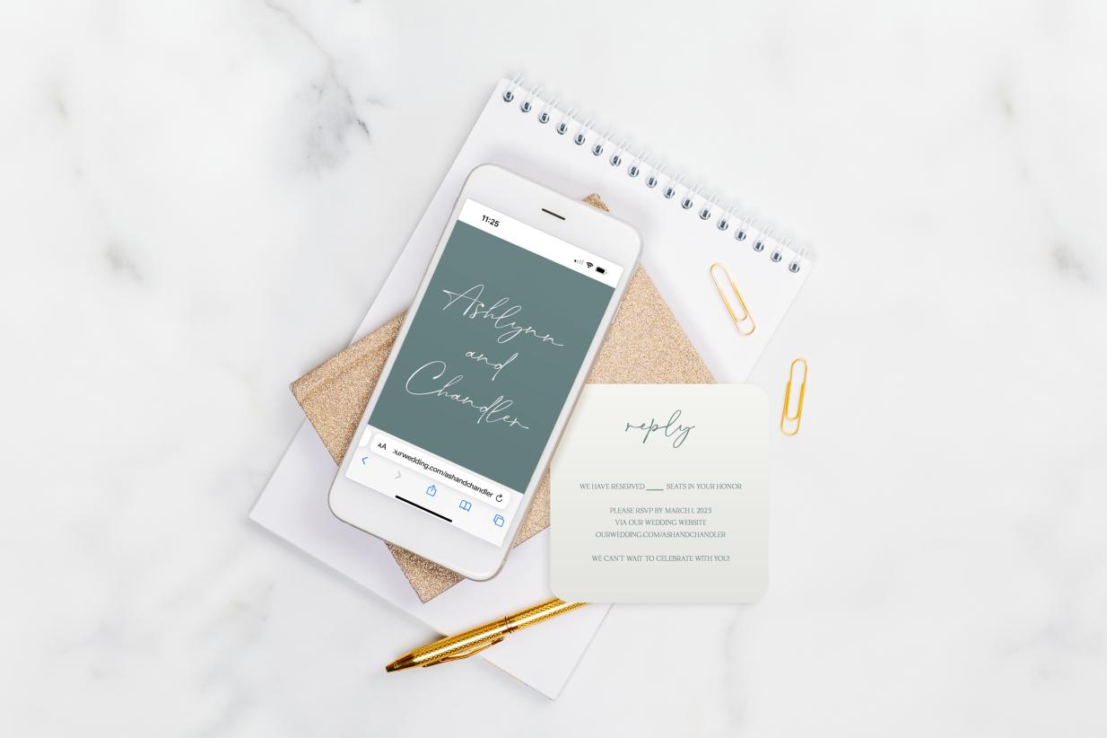 Wedding RSVP on a phone at a wedding website