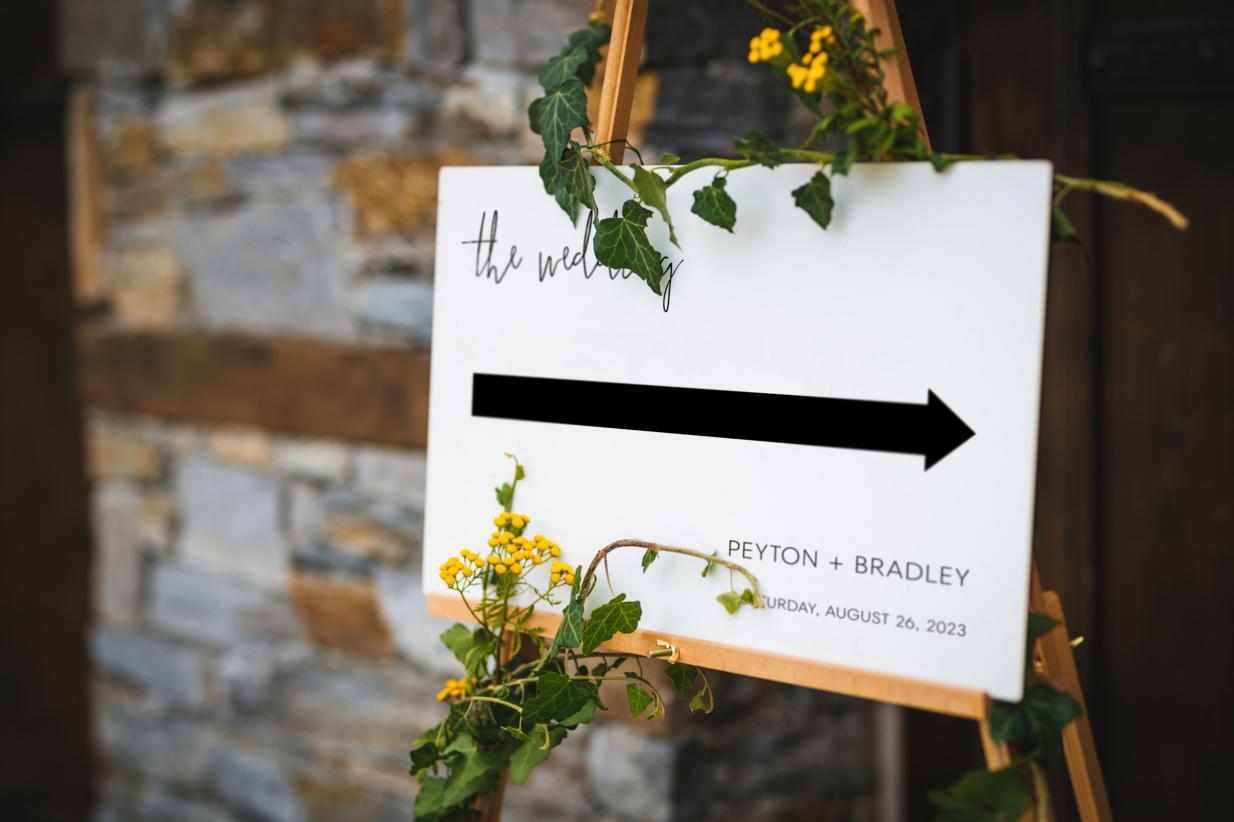 Wedding Sign with ivy and rustic background