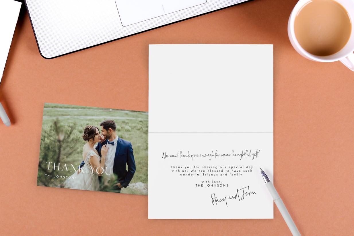 Writing a message on the inside of a Thank You Card