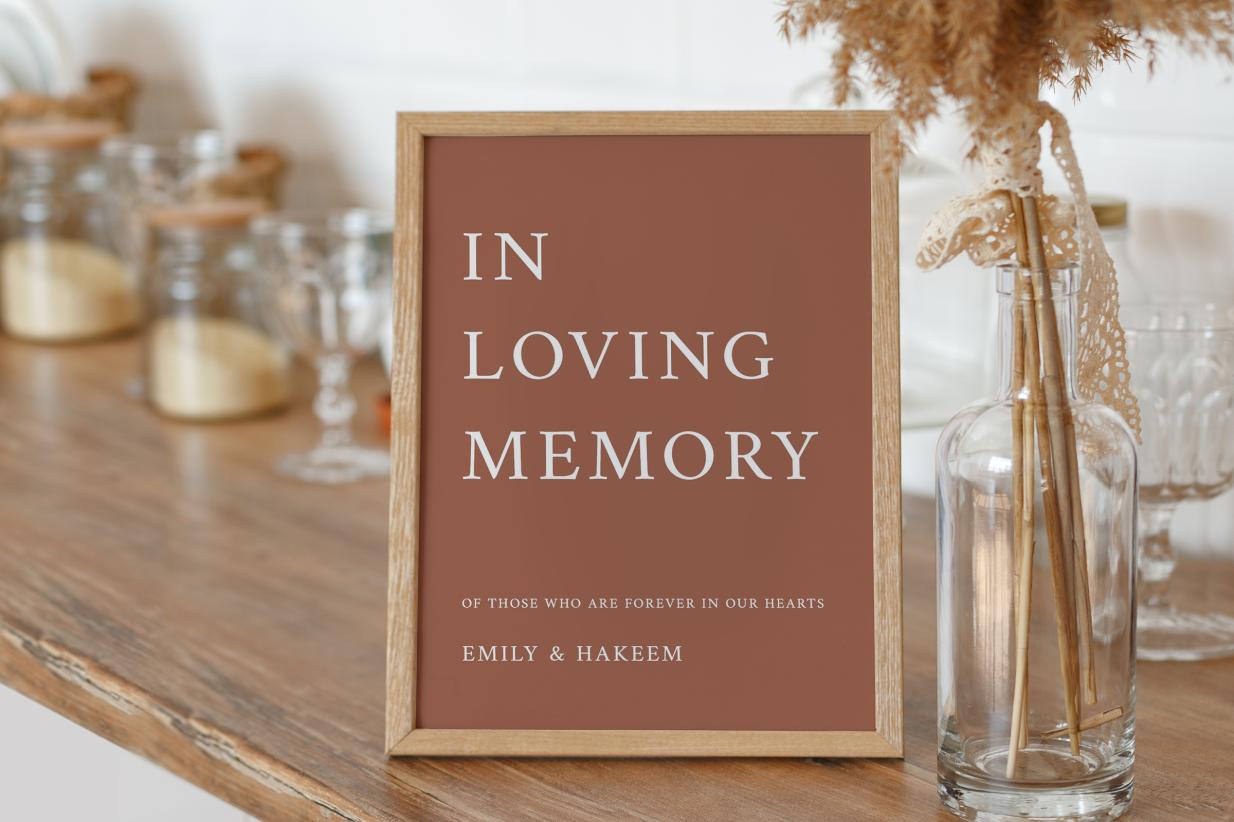 Loving Memory Wedding Sign on thin side table