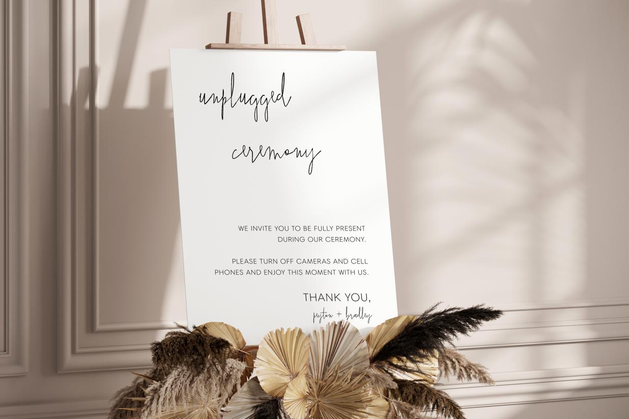 Unplugged Ceremony Wedding Sign with boho accents