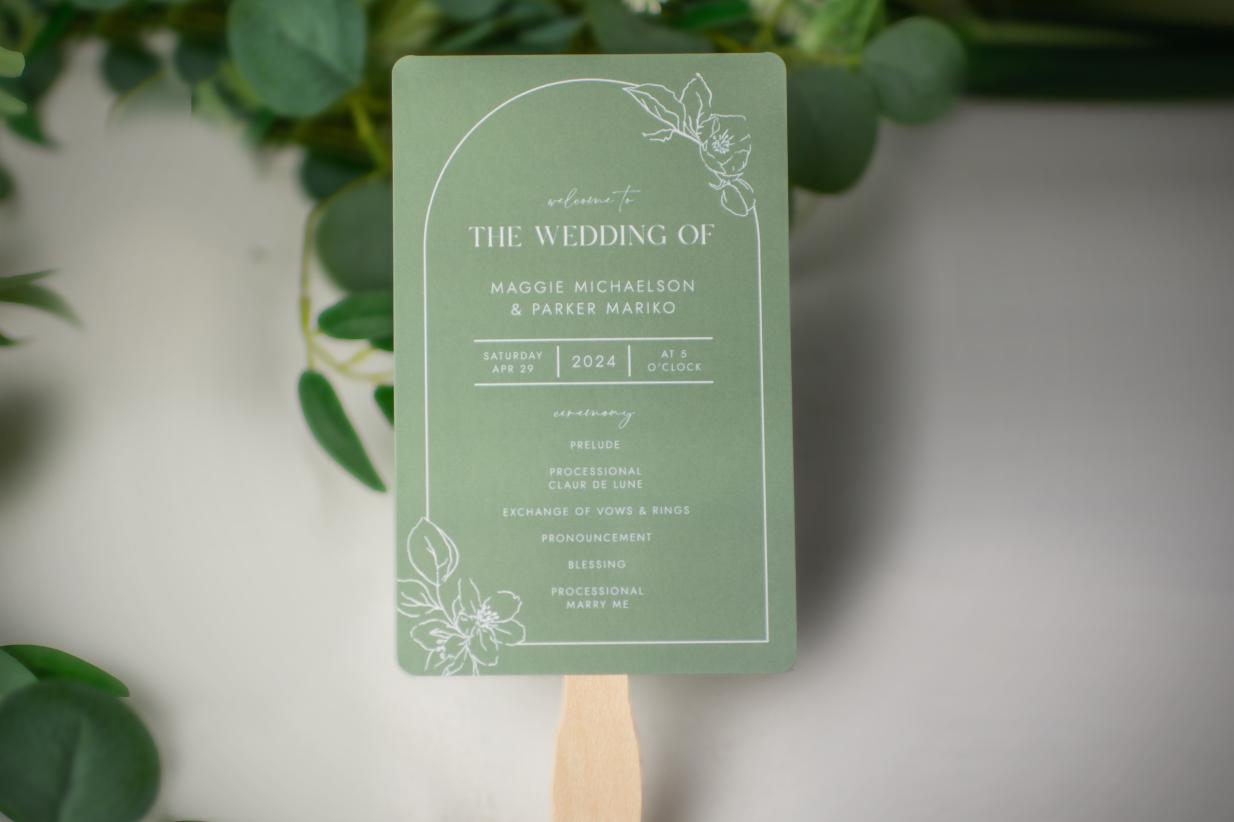Wedding Program Fan with greenery
