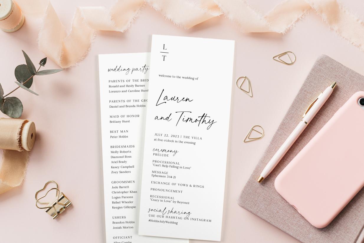 Wedding Programs with hashtags