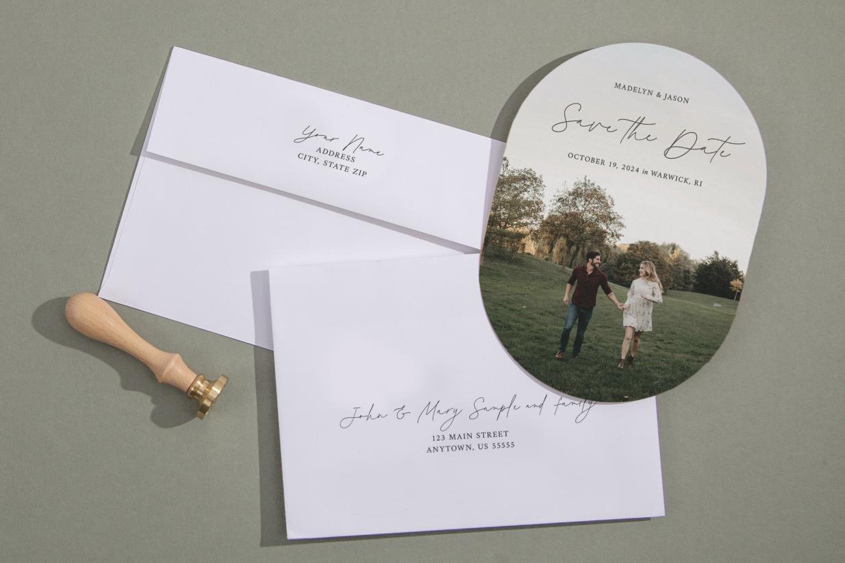 Oval Save the Date Card with matching envelope