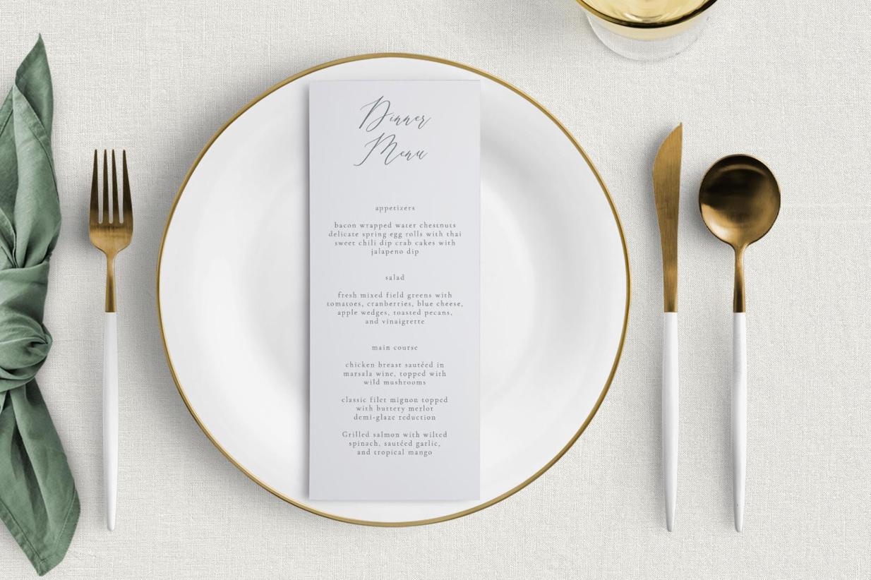 Menu Card on a plate for wedding reception table 