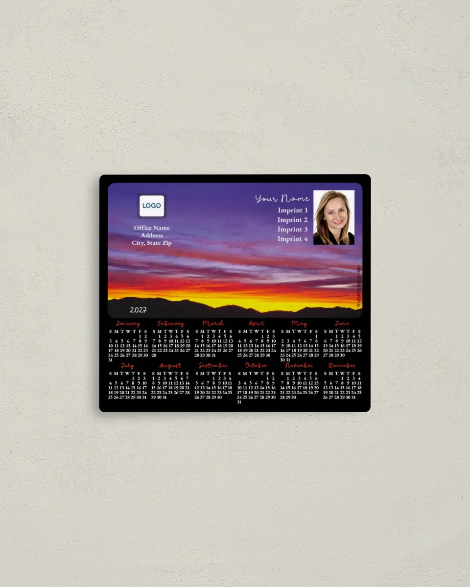 This is a 3½" x 4" Full Magnet Calendar called Sunset printed in full color with a Standard Gloss finish