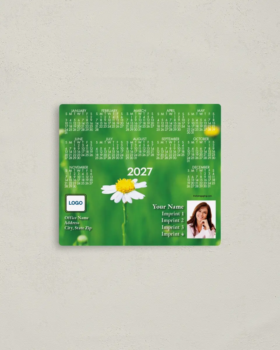 This is a 3½" x 4" Full Magnet Calendar called Daisies printed in full color with a Standard Gloss finish